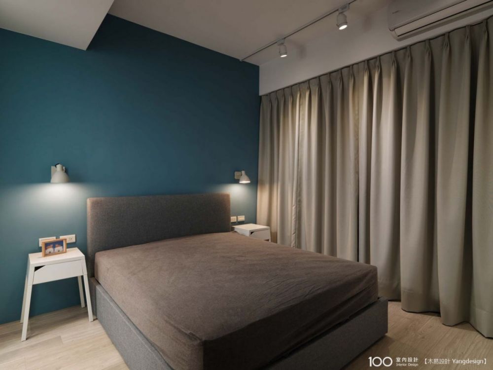 藍綠色的莫蘭迪色調臥室設計範例