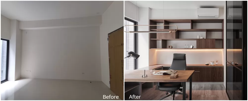 ▲一樓玄關和書房的前後比較