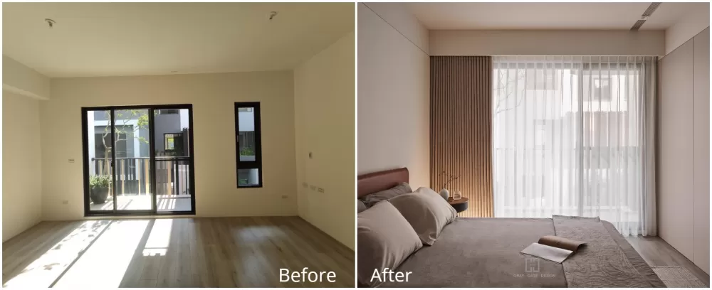 ▲三樓主臥作了更衣室,床頭牆面也切齊遮住了大樑。