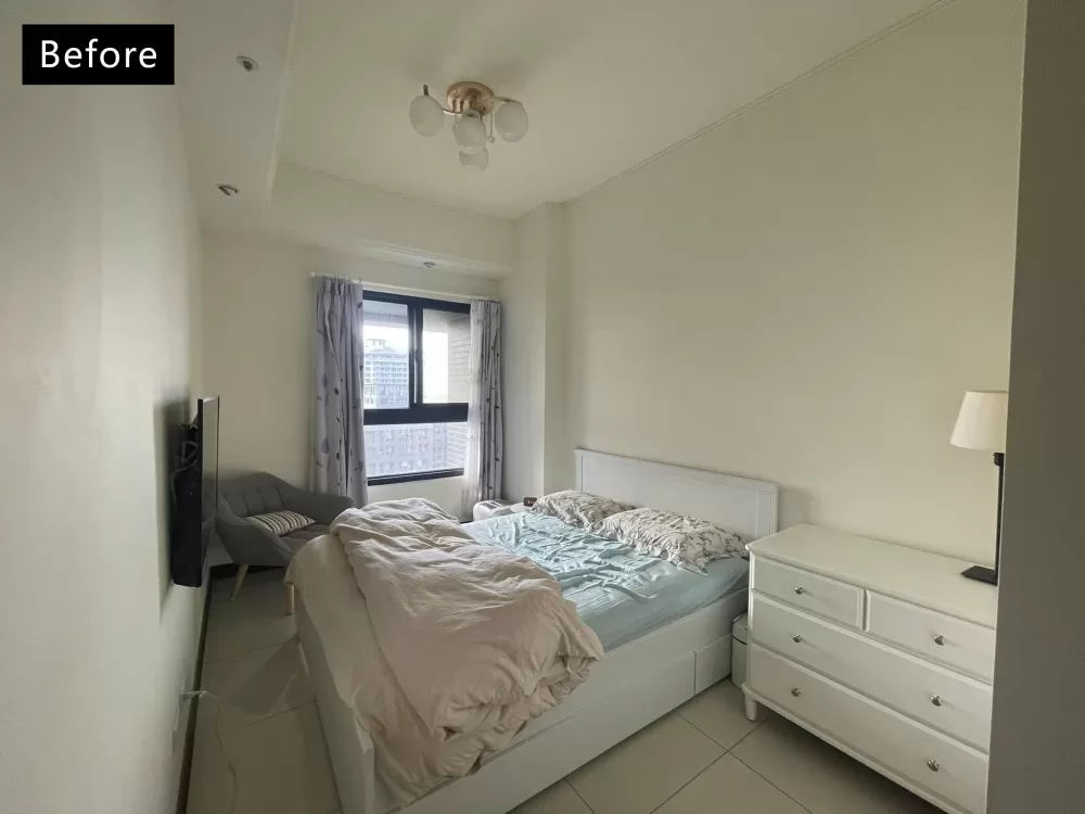 4-before-主臥承繼風格,地板與床背板沿用木質調,營造沉靜、安謐的睡眠氛圍。