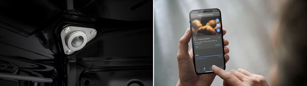 ▲全新8系列極緻黑蒸氣微波烤箱具備「智慧攝影」功能,每十秒傳送食材烹調清晰照片。圖片由BOSCH提供。