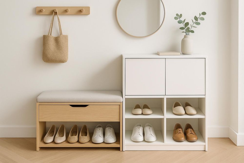 玄關穿鞋椅別再做這款！2025最新設計鞋櫃收納激增3倍，解決全家鞋亂擺困擾