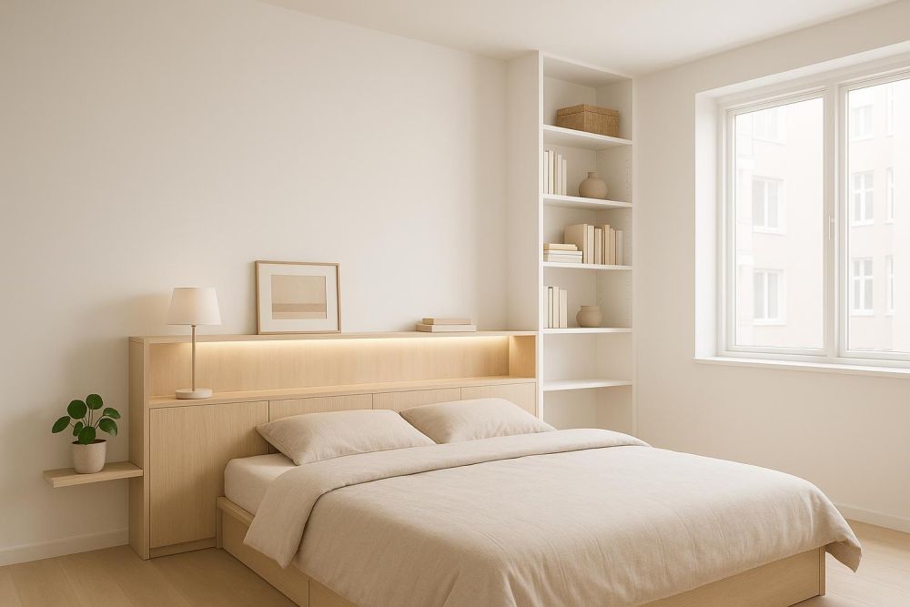 床頭櫃做到頂反而壓迫?換這招,臥室放大2倍、收納更多