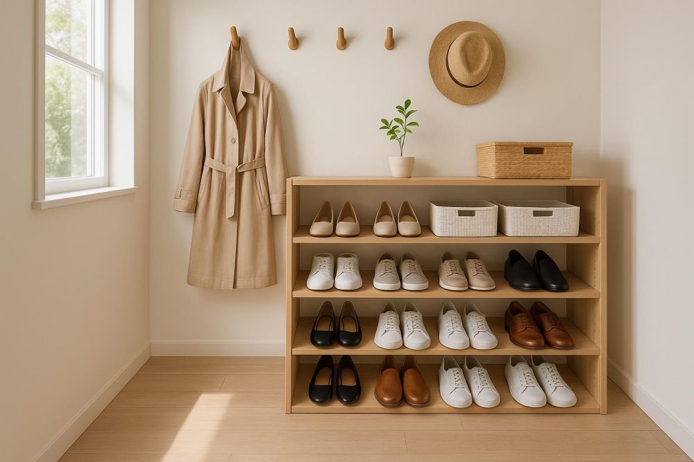 沒玄關鞋櫃好難收?專家曝『開架式收納』空間翻2倍,頂天櫃都比不上!