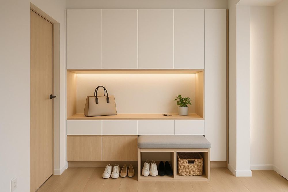玄關櫃別做到底！中間挖空設計收納量翻倍，動線美觀一次搞定