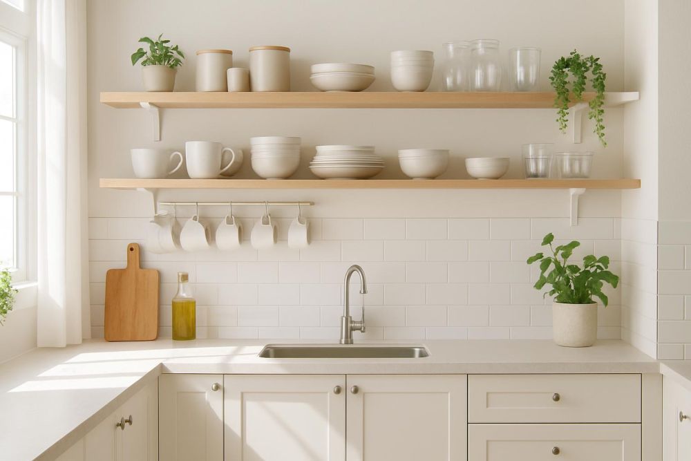 廚房吊櫃難用又壓迫?2025流行開放層架,杯盤收納空間多3倍、拿取超順手