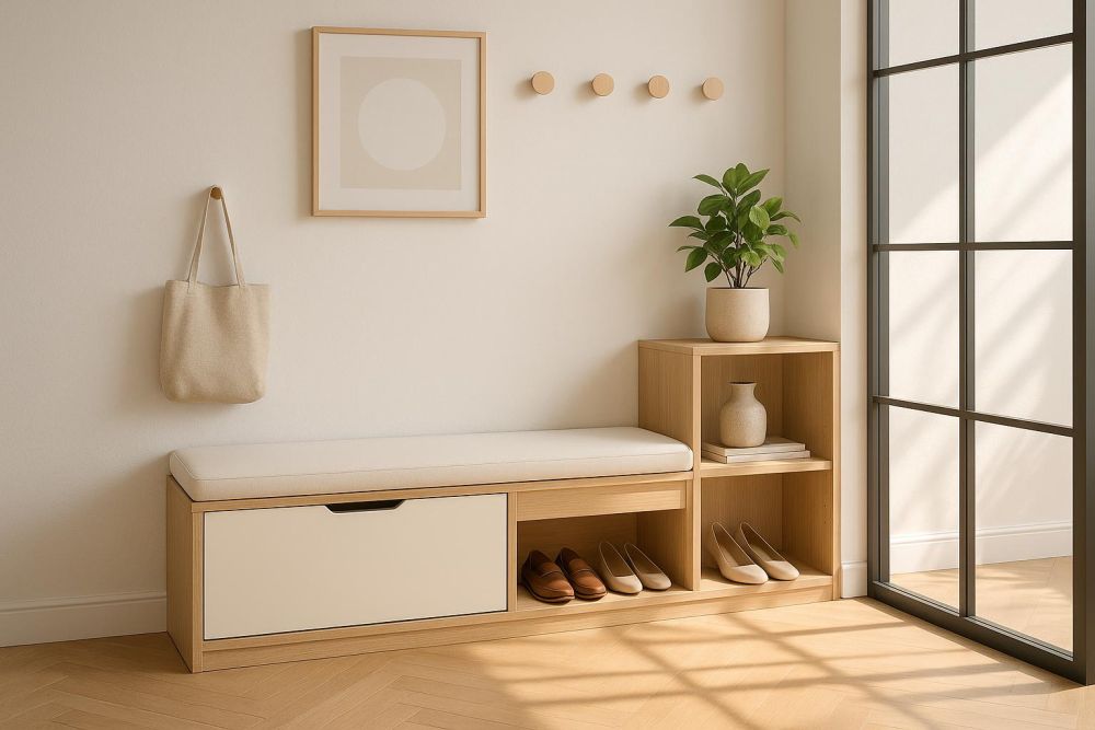 傳統穿鞋椅太佔位？這樣設計玄關穿鞋椅，美感翻倍、收納多3倍！