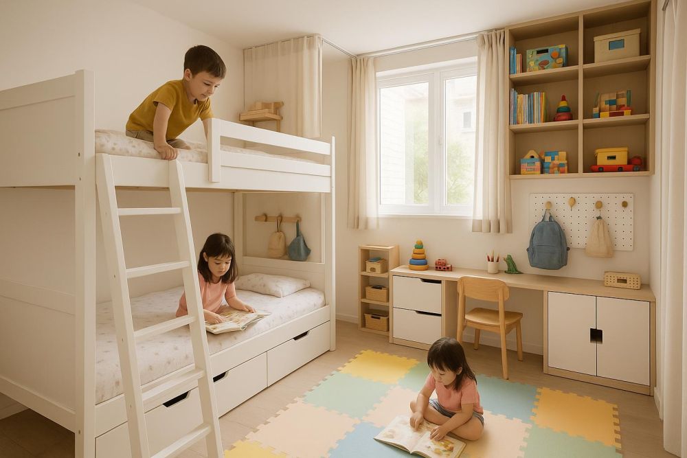 兩孩共用兒童房怎麼規劃？小空間這樣分區，收納升級2倍、兄弟姊妹都不吵