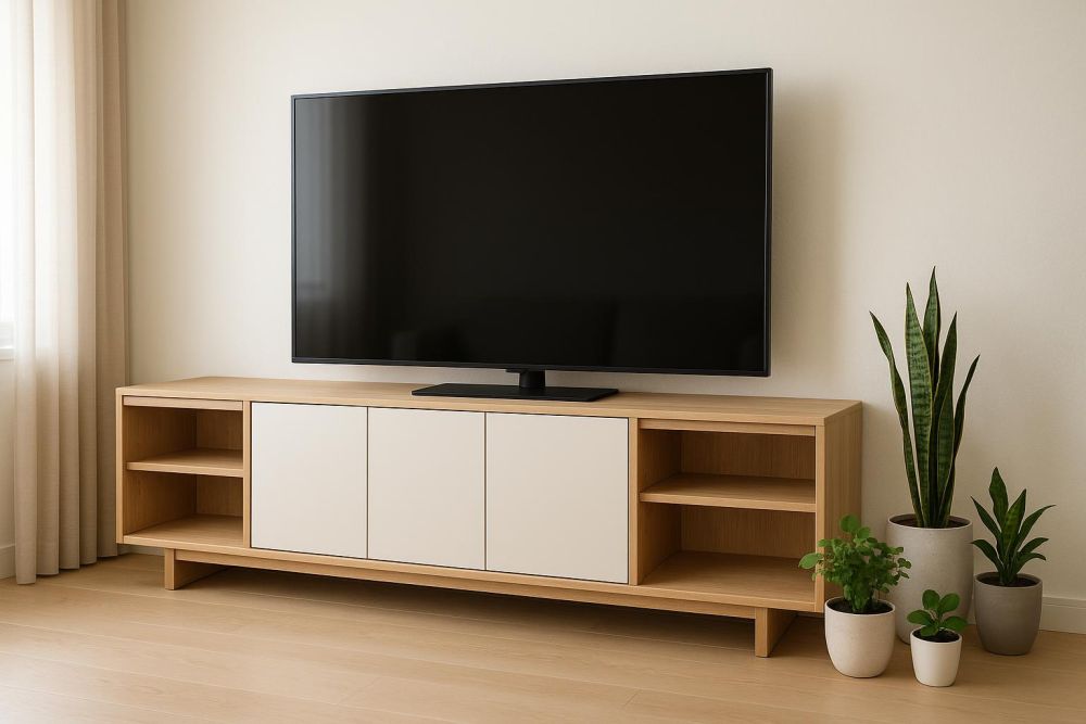 電視別再掛牆上!這招掛在收納櫃上,客廳空間翻倍收納增3倍、電線完美隱藏