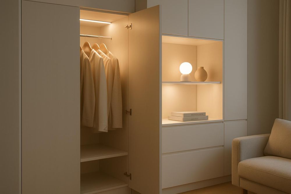 系統櫃沒裝櫃燈好後悔!裝對燈條這3招,收納、質感翻倍升級