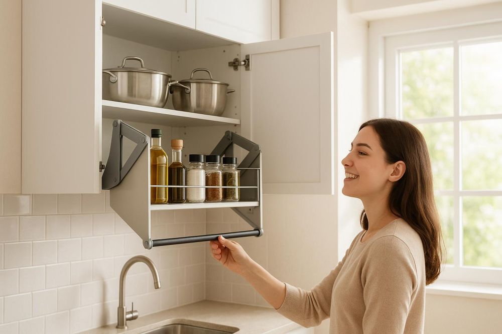 吊櫃拿東西太麻煩？試試下拉櫃五金，廚房收納量激增3倍、取物超省力