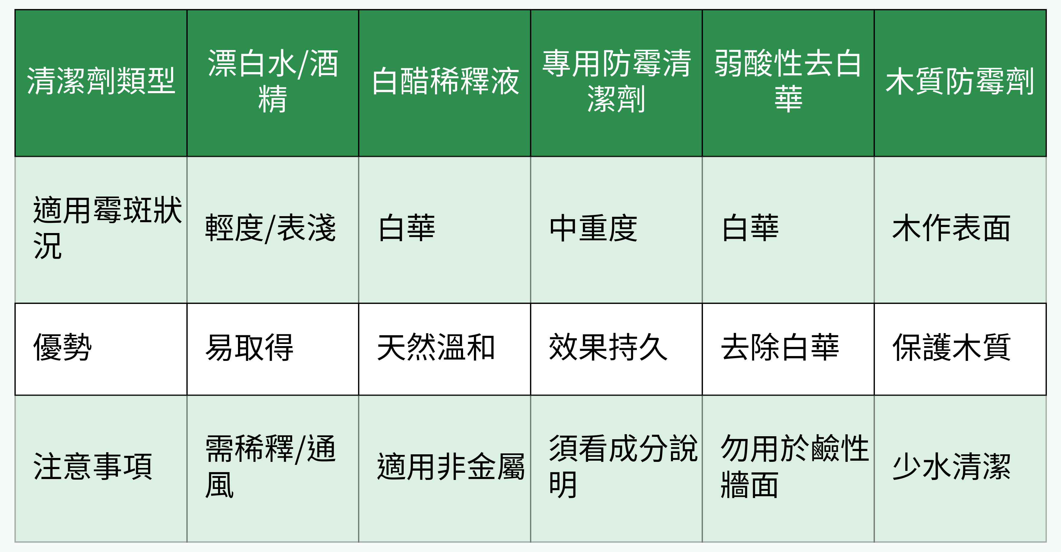 清潔劑選擇對比表