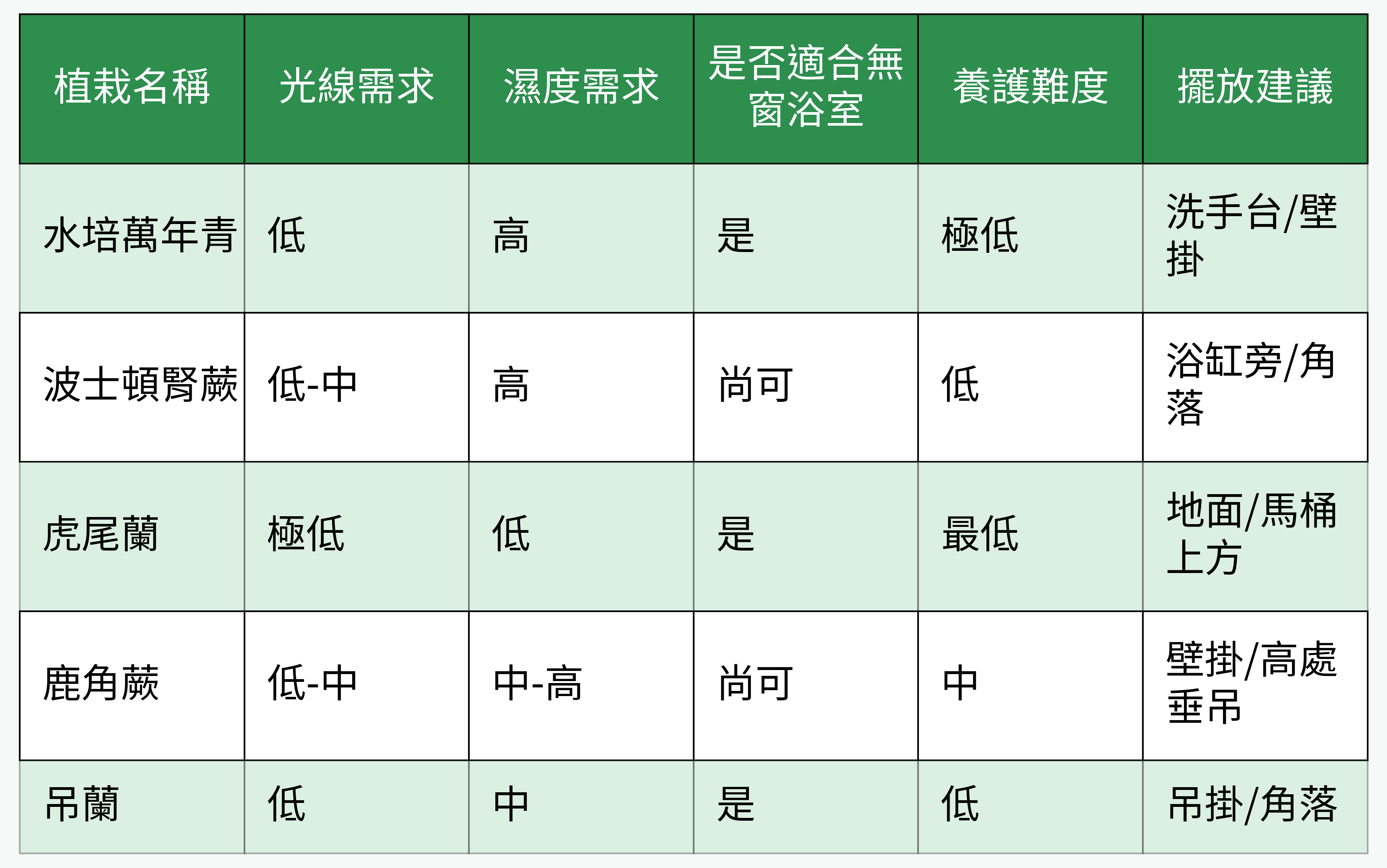 浴室植栽TOP5對比表