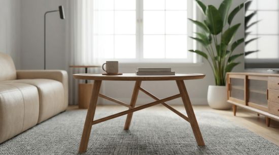 White & Wood 北歐風實木圓茶几