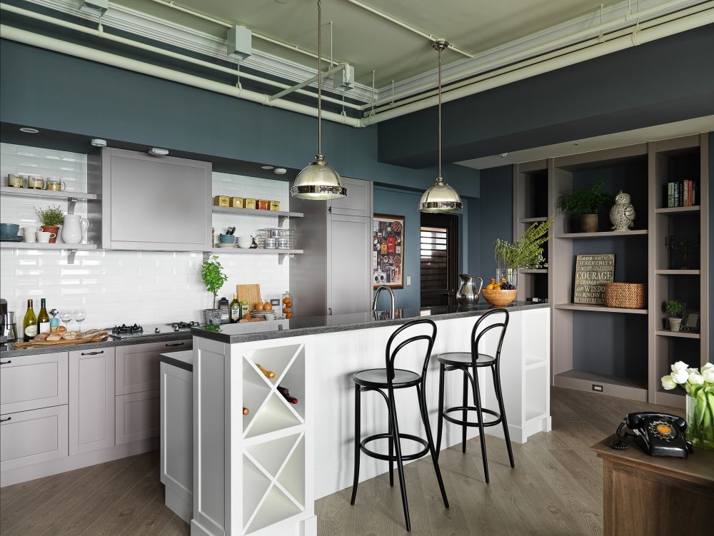 開放式,古典風,廚房,吧檯,色彩