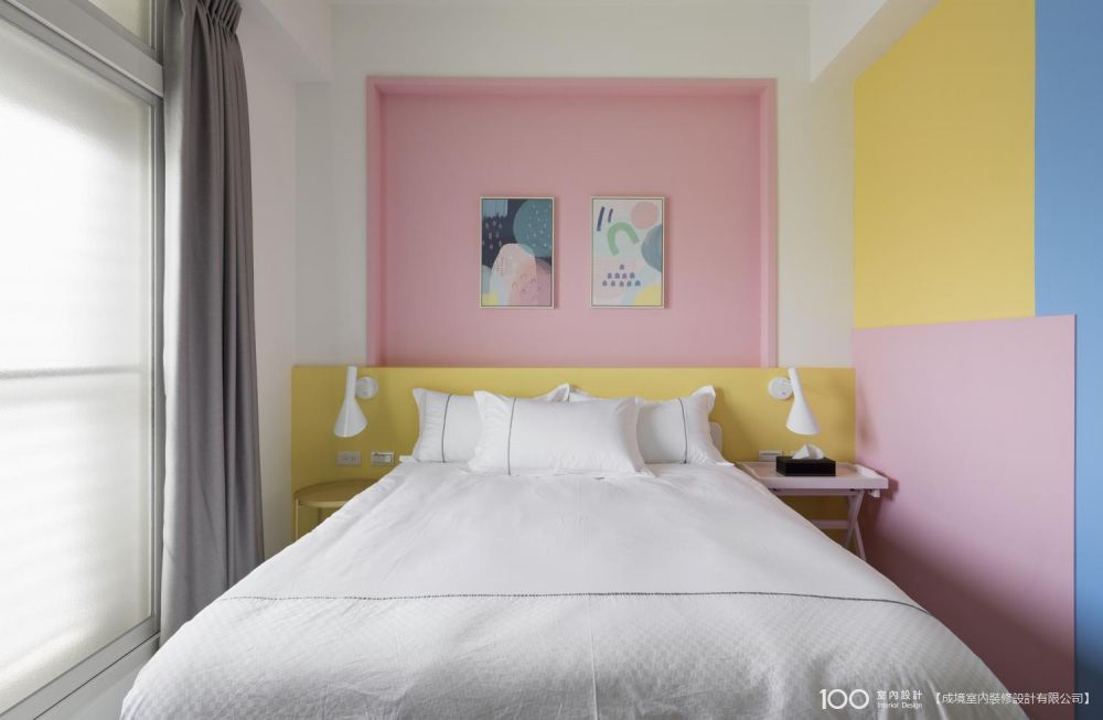 浪漫,床邊櫃,牆面設計,色彩,床頭板